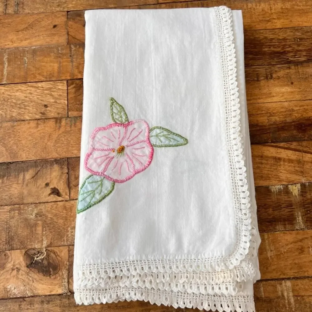 Vintage Cotton White Tablecloth 49 x 52